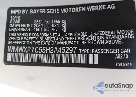 2017 Mini Hardtop Cooper S z USA, uszkodzony, nr VIN WMWXP7C55H2A45297